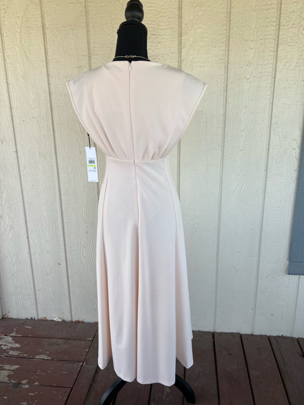 Calvin Klein NWT Soft Blush Midi Dress Size 4 Pleated Waist Elegant Work Wedding - Picture 5 of 9